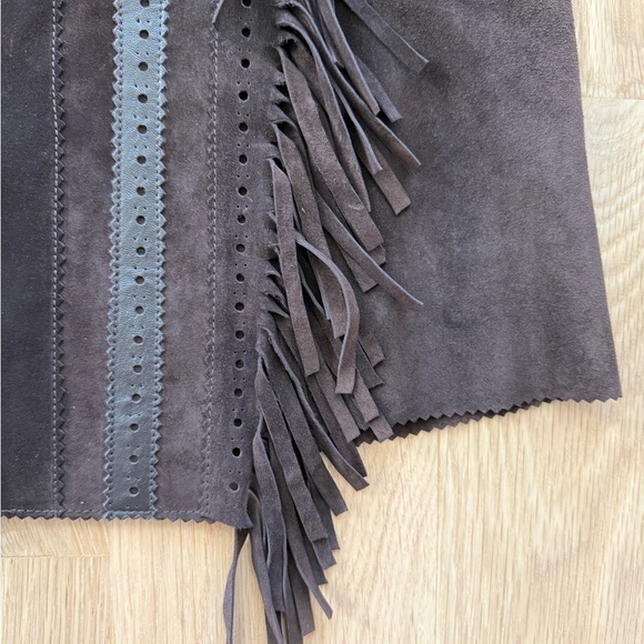 CARLISLE 100% Suede Lined Fringe Wrap Buckle Vintage Skirt Size 6 - Picture 3 of 9